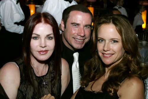 Actors Priscilla Presley, John Travolta and Kelly Preston pose at the Church of Scientology Celebrity Centre 37th Anniversary Gala on August 5, 2006 in Hollywood, California.