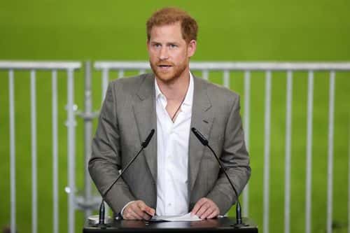 Prince Harry, Duke of Sussex speaks at a press conference during the Invictus Games Dusseldorf 2023 - One Year To Go events on September 06, 2022 in Dusseldorf, Germany. The Invictus Games will be held in Germany for the first time in September 2023.