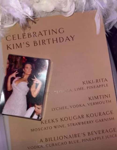 Kim Kardashian's drink menu for birthday (Khloe Kardashian/ Instagram)