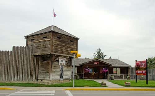 Fort McLeod, Canada - July 14, 2012:  The Royal Canadian Mounted Police Fort MacLeod in the town of Fort MacLeod and on the banks of the Oldman River. The Fort houses First Nation and RCMP memorbilia ... it was built in 1874.