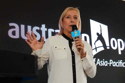 Tennis legend Martina Navratilova, speaks during the Australian Open Women In Focus Lunch at M on the Bud on October 16, 2015 in Shanghai, China.
