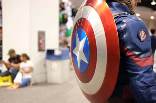 View of a Captain America cosplayer's shield during WonderCon 2018 at Anaheim Convention Center on March 23, 2018 in Anaheim, California.