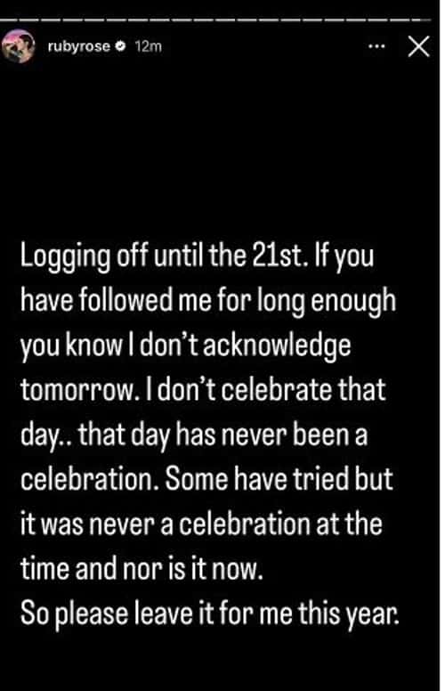 The story shared  by the actress (Instagram/ Ruby Rose)