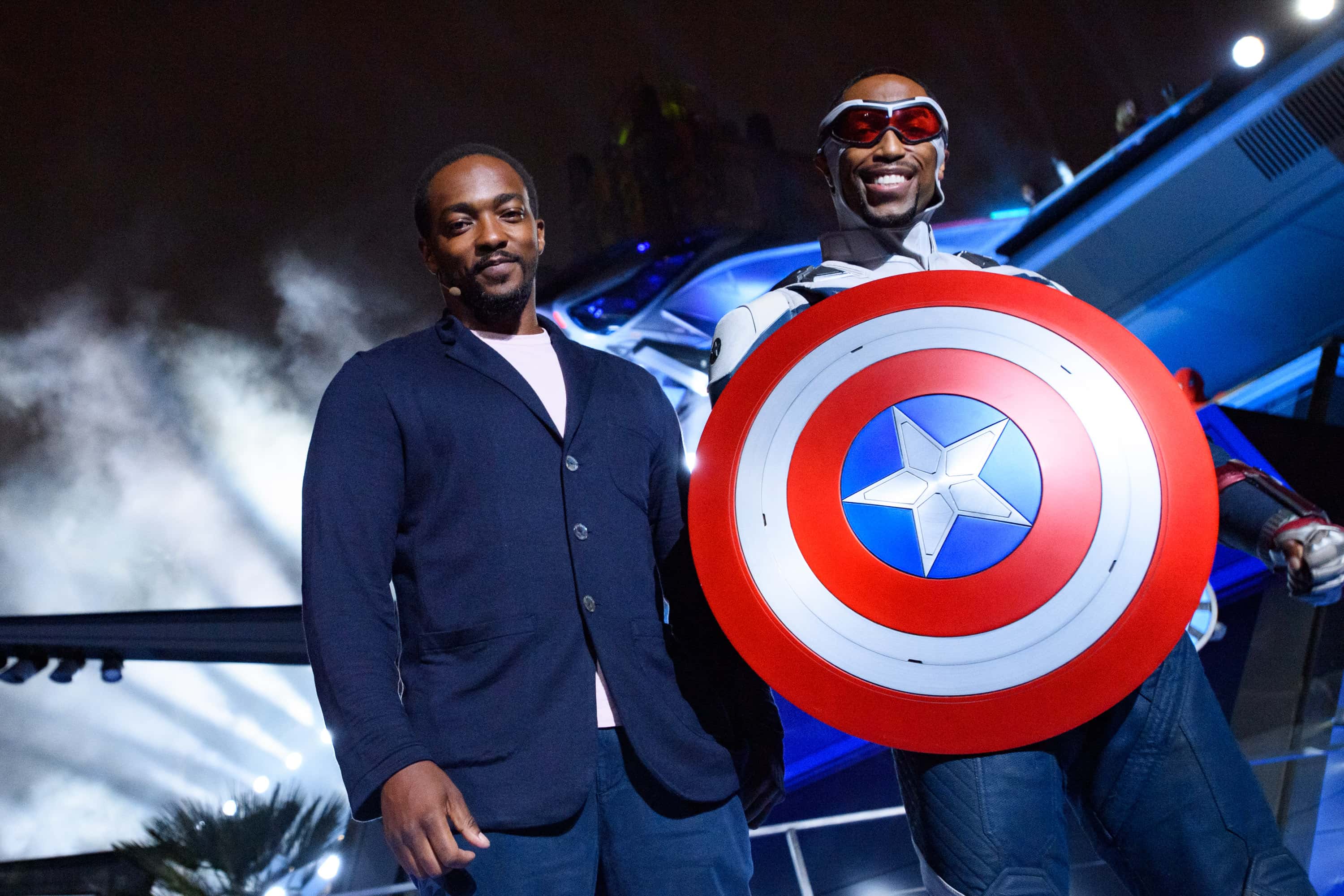 In this handout photo provided by Disneyland Resort, Anthony Mackie attends the Avengers Campus opening ceremony at Disney California Adventure Park on June 2, 2021 in Anaheim, California. The Avengers Campus opens to the public at the Disneyland Resort on June 4, 2021.