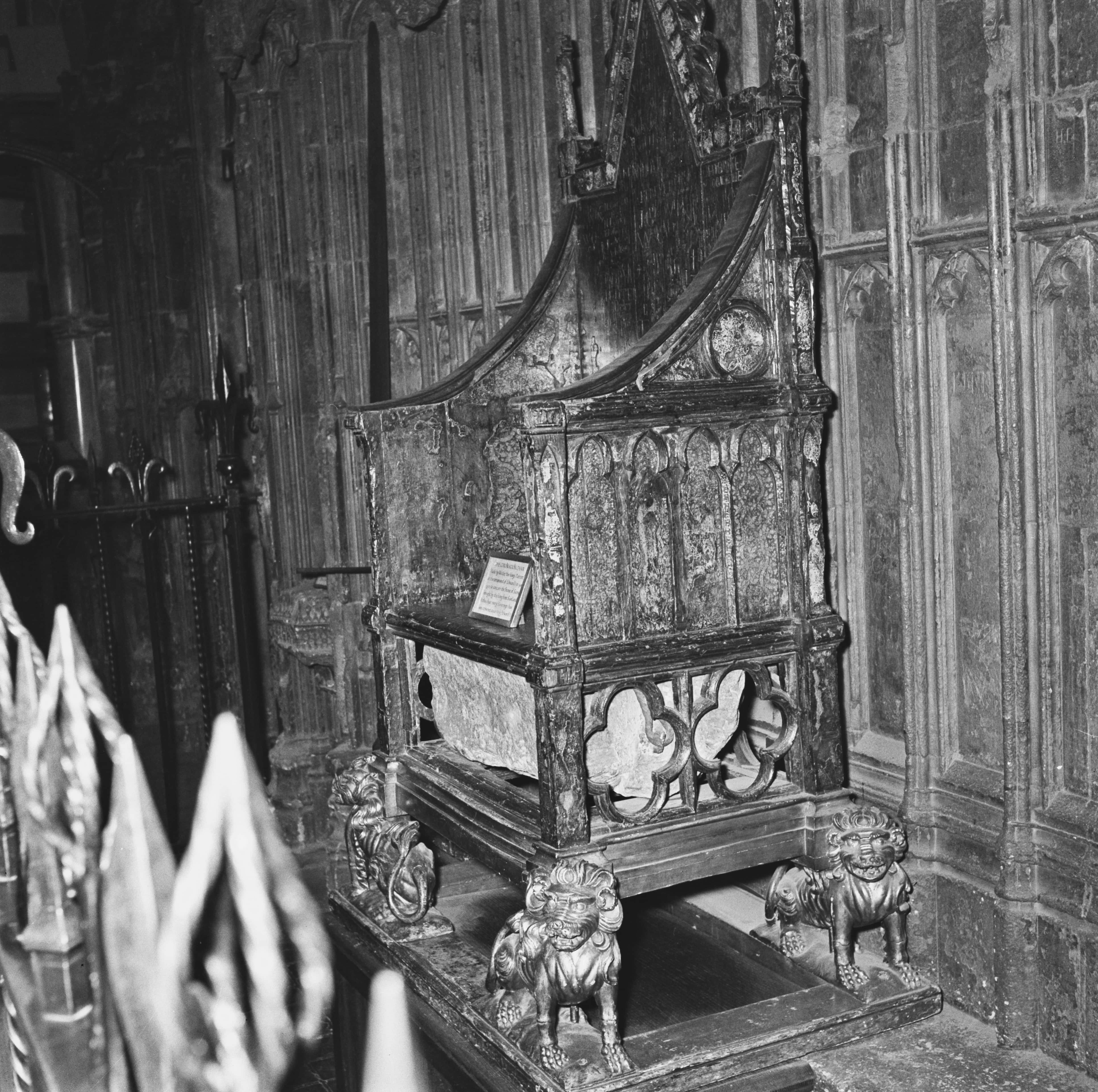 The Stone of Scone built into the Coronation Chair in Westminster Abbey, London, UK, 28th June 1963.  (Photo by Evening Standard/Hulton Archive/Getty Images)
