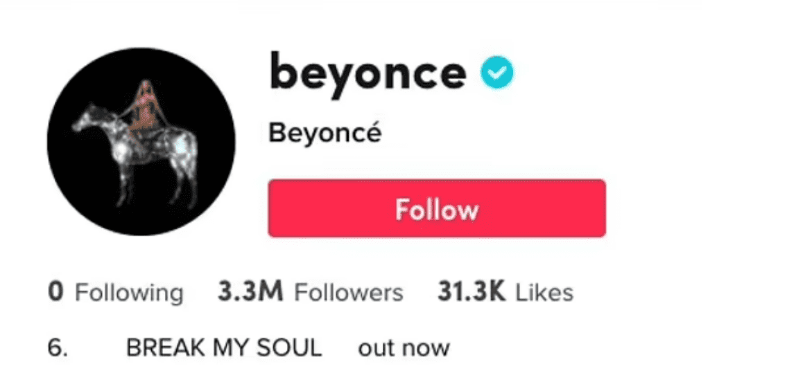 Beyonce debuts on TikTok (Photo by TikTok@beyonce)