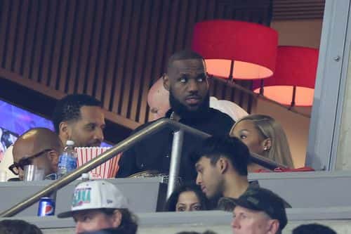 Lebron James looks on during the third quarter in Super Bowl LVII between the Kansas City Chiefs and the Philadelphia Eaglesat State Farm Stadium on February 12, 2023 in Glendale, Arizona.