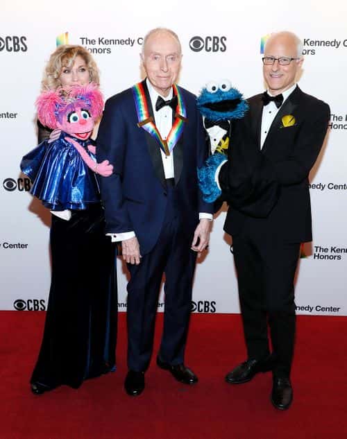 Sesame Street co-founder Lloyd Morrisett (C) with Sesame Street characters Abby Cadabby (L) and Cookie Monster (R) attend the 42nd Annual Kennedy Center Honors Kennedy Center on December 08, 2019 in Washington, DC.