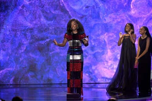 Viola Davis accepts the Audio Book, Narration and Storytelling Recording award for Finding Me during the 65th GRAMMY Awards Premiere Ceremony at Microsoft Theater on February 05, 2023 in Los Angeles, California.