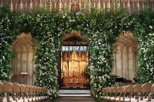Flowers adorn the front of the organ loft inside St George's Chapel at Windsor Castle for the wedding of Prince Harry to Meghan Markle on May 19, 2018 in Windsor, England..