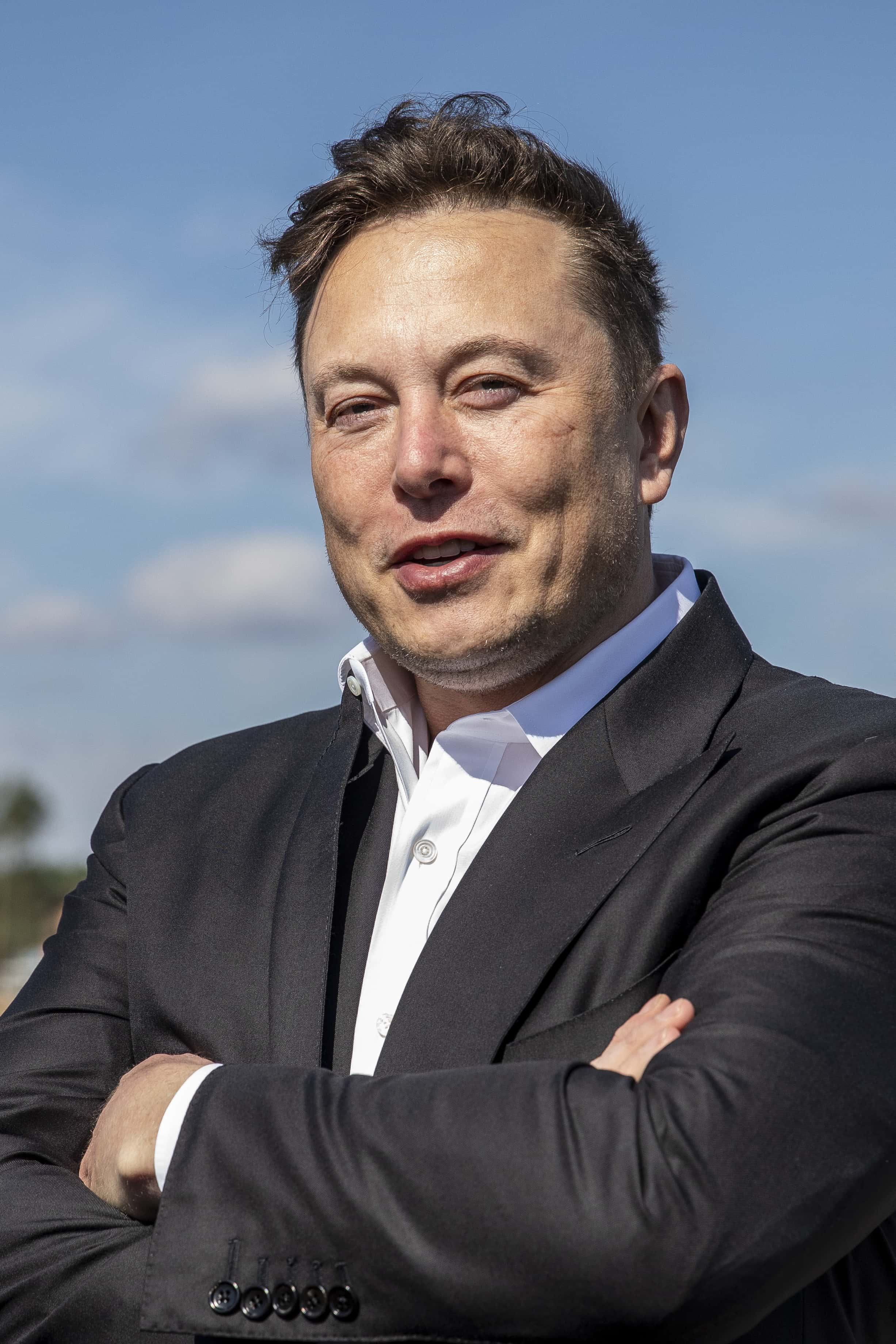 FUERSTENWALDE, GERMANY - SEPTEMBER 03: Tesla head Elon Musk arrives to have a look at the constructi