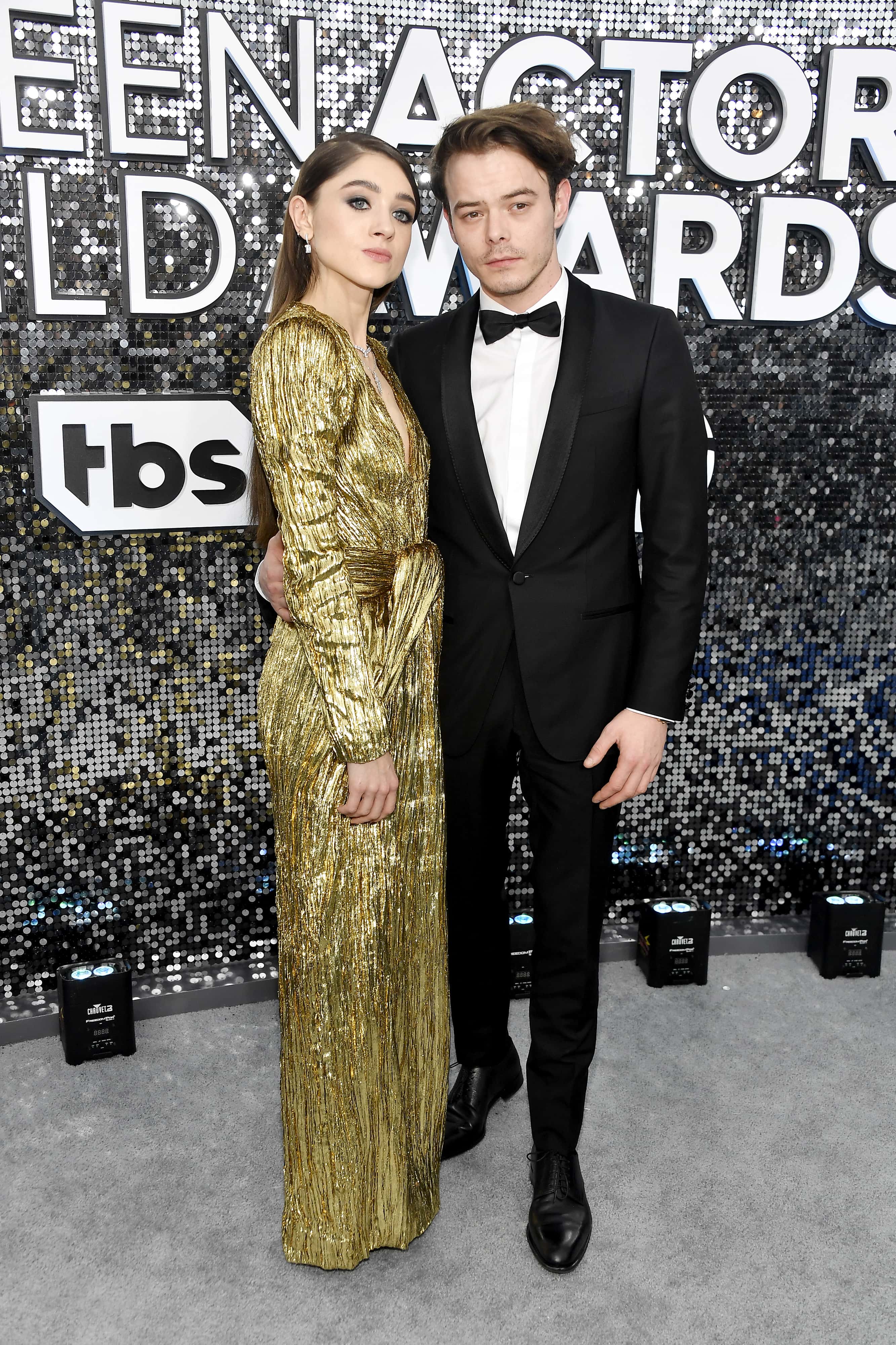 (L-R) Natalia Dyer and Charlie Heaton attend the 26th Annual Screen Actors Guild Awards at The Shrine Auditorium on January 19, 2020 in Los Angeles, California.