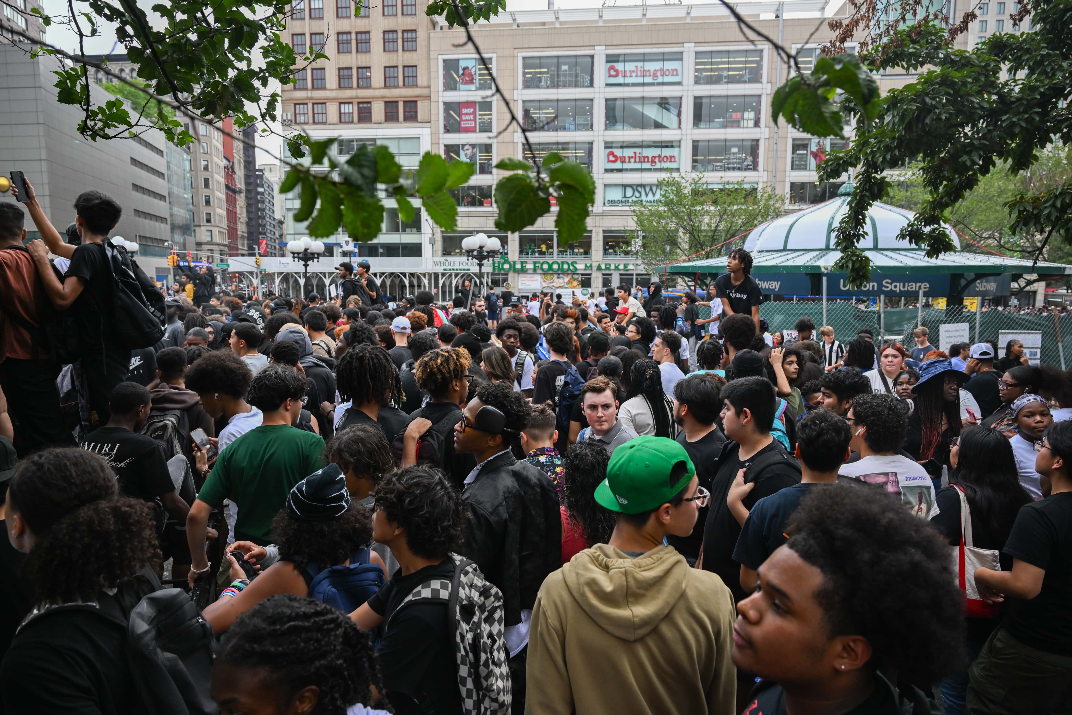 People gather during a 