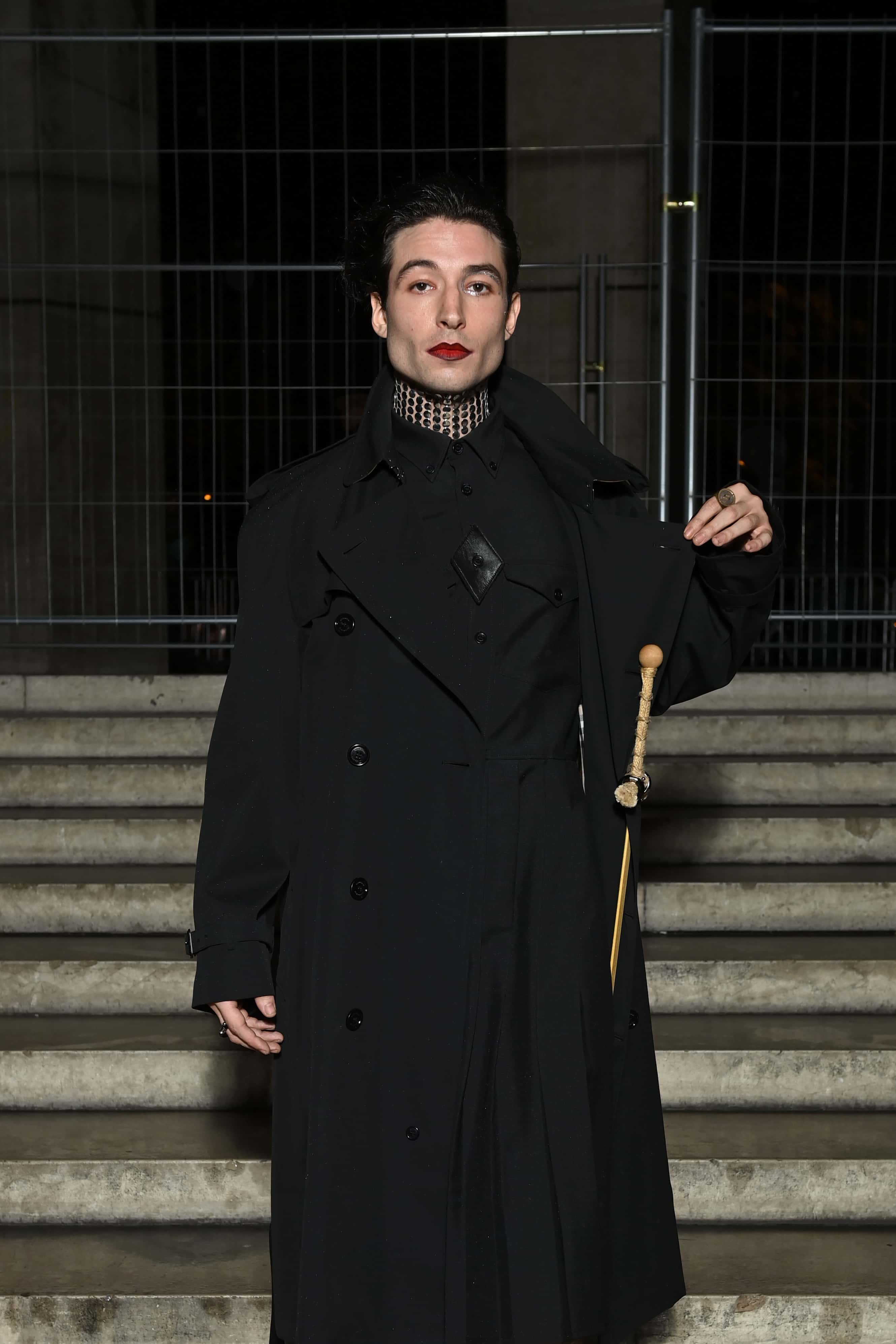 Ezra Miller attends Burberry closing party for Anne Imhof's Exhibition 'Natures Mortes'at Palais de Tokyo on October 18, 2021 in Paris, France.