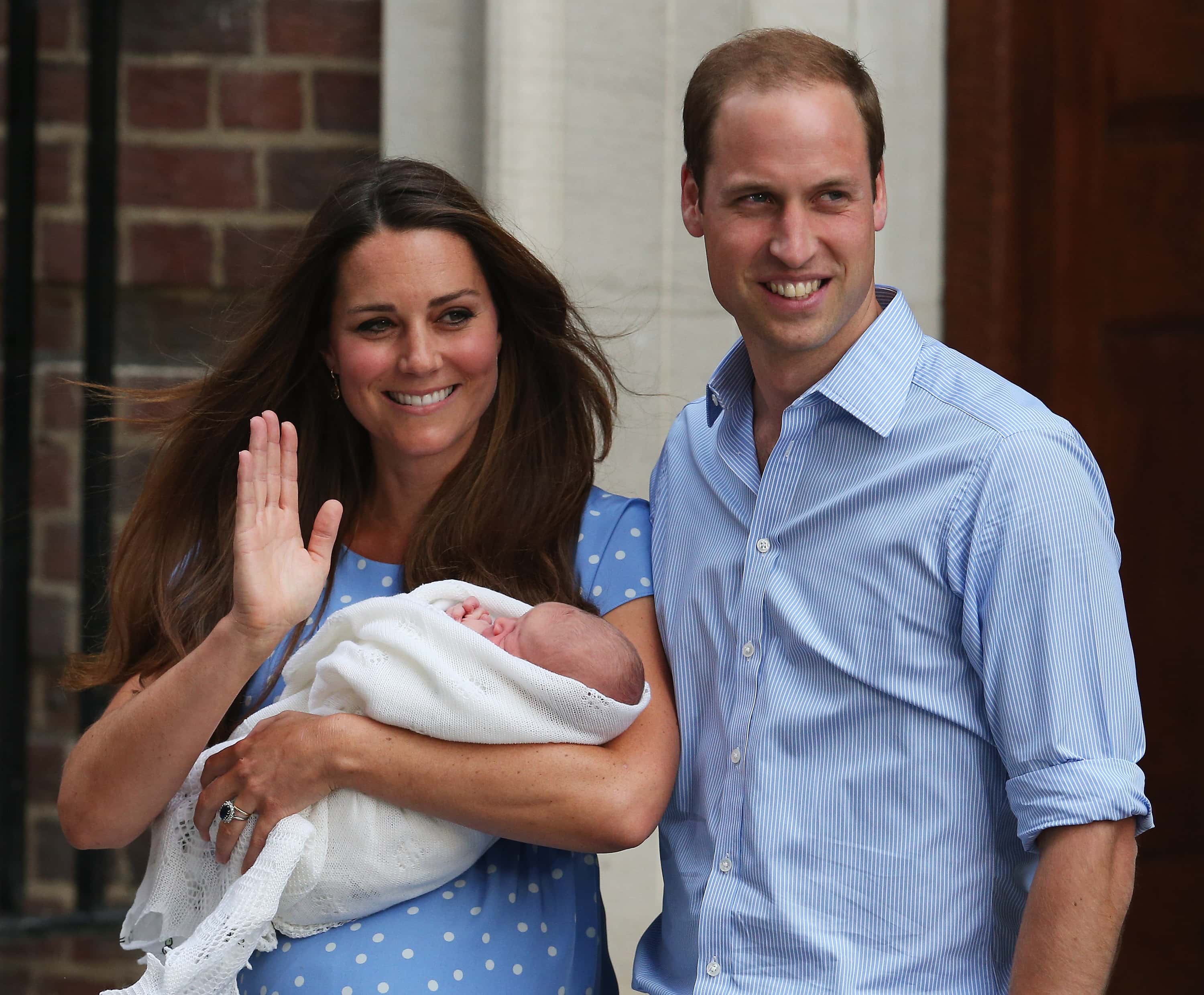 Prince William, Duke of Cambridge and Catherine, Duchess of Cambridge, depart The Lindo Wing with their newborn son at St Mary's Hospital on July 23, 2013 in London, England. The Duchess of Cambridge yesterday gave birth to a boy at 16.24 BST and weighing 8lb 6oz, with Prince William at her side. The baby, as yet unnamed, is third in line to the throne and becomes the Prince of Cambridge.