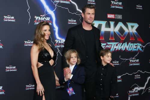 Elsa Pataky, Chris Hemsworth and their children Sasha and Tristan attend the Sydney premiere of Thor: Love And Thunder at Hoyts Entertainment Quarter on June 27, 2022 in Sydney, Australia.