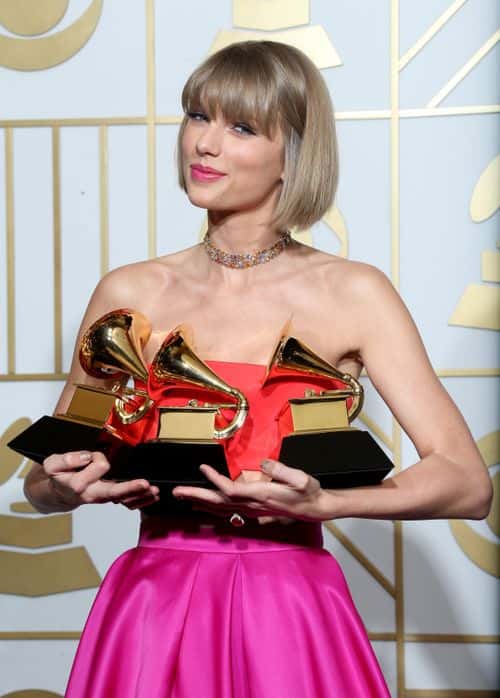 Singer Taylor Swift, winner of the awards for Album of the Year and Best Pop Album for
