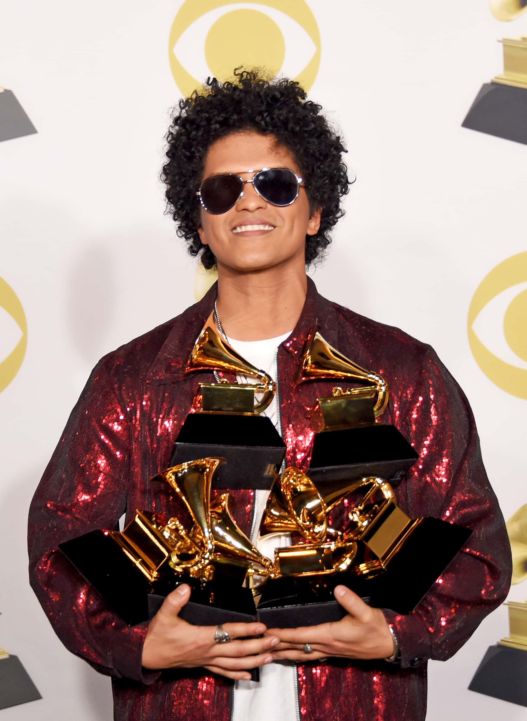 NEW YORK, NY - JANUARY 28:  Recording artist Bruno Mars, winner of the Record of the Year award for 