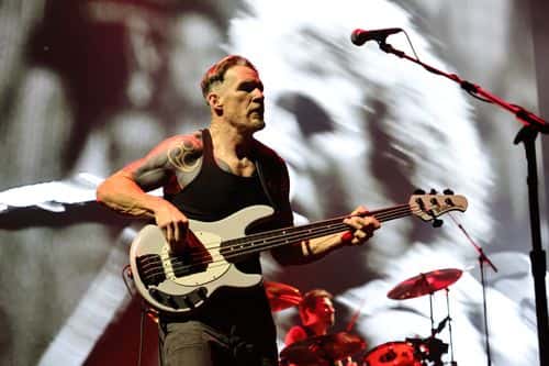 Tim Commerford of Rage Against the Machine performs at Madison Square Garden on August 08, 2022 in New York City.