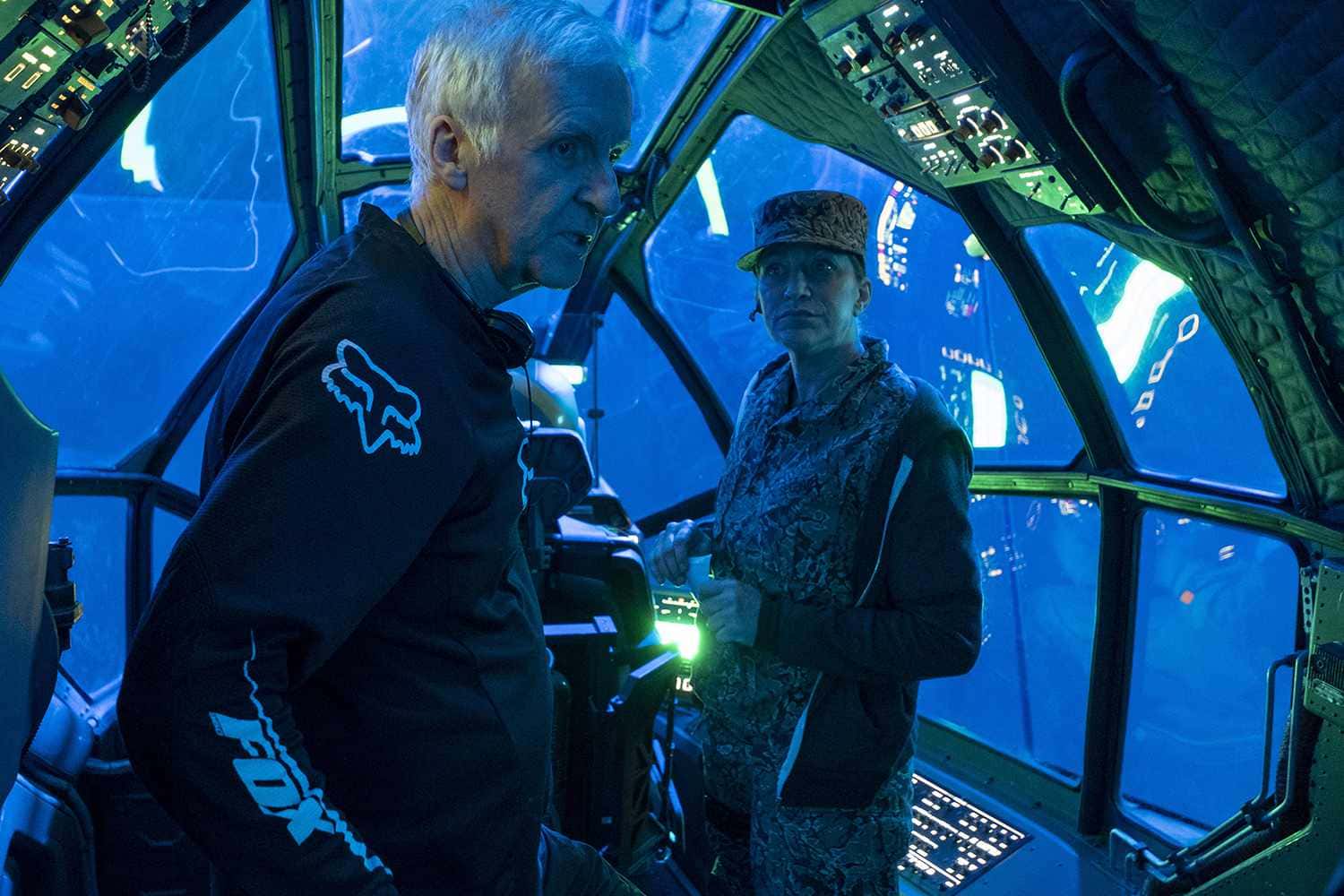 James Cameron and Edie Falco while shooting 'Avatar: The Way of Water' (20th Century Studios)