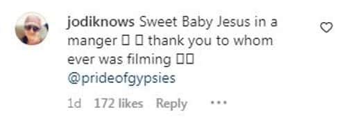 Screenshot of Instagram comment (Instagram/@prideofgypsies)
