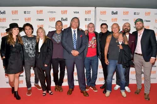 (L-R) Elle-Máijá Tailfeathers,  Forrest Goodluck,  Olivia Scriven, Michael Greyeyes,  Brandon Oakes, Jeff Barnaby, Kiowa Gordon, Stonehorse Lone Goeman, John Christou and Rob Vroom attend the