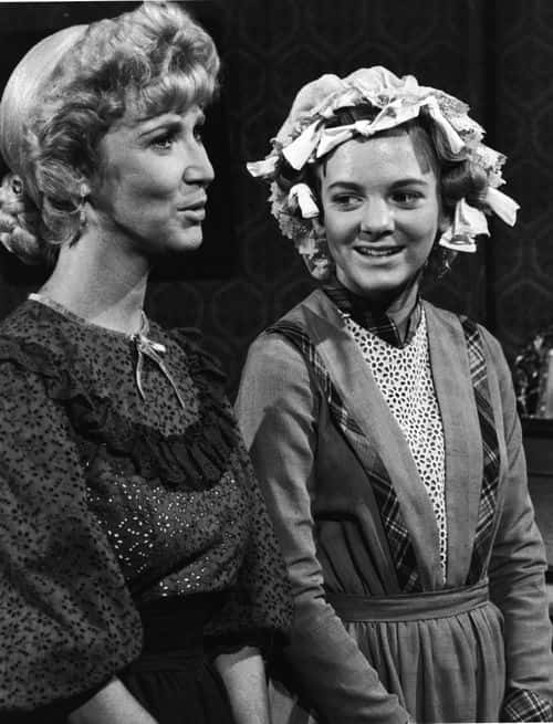 American actresses Charlotte Stewart (left) and Alison Arngrim in a scene from the episode of the television series 'Little House on the Prairie' titled 'Here Come the Brides,' 1977. The episode originally aired on December 5, 1977. (Photo by NBC Television/Courtesy of Getty Images)