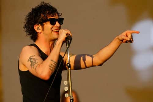 Matty Healy of The 1975 performs during the closing day of Lollapalooza Chile 2023 at Parque Cerrillos on March 19, 2023 in Santiago, Chile.