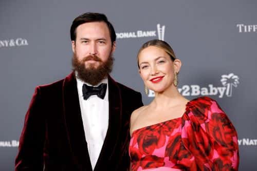 (L-R) Danny Fujikawa and Kate Hudson attend the Baby2Baby 10-Year Gala presented by Paul Mitchell on November 13, 2021 in West Hollywood, California.