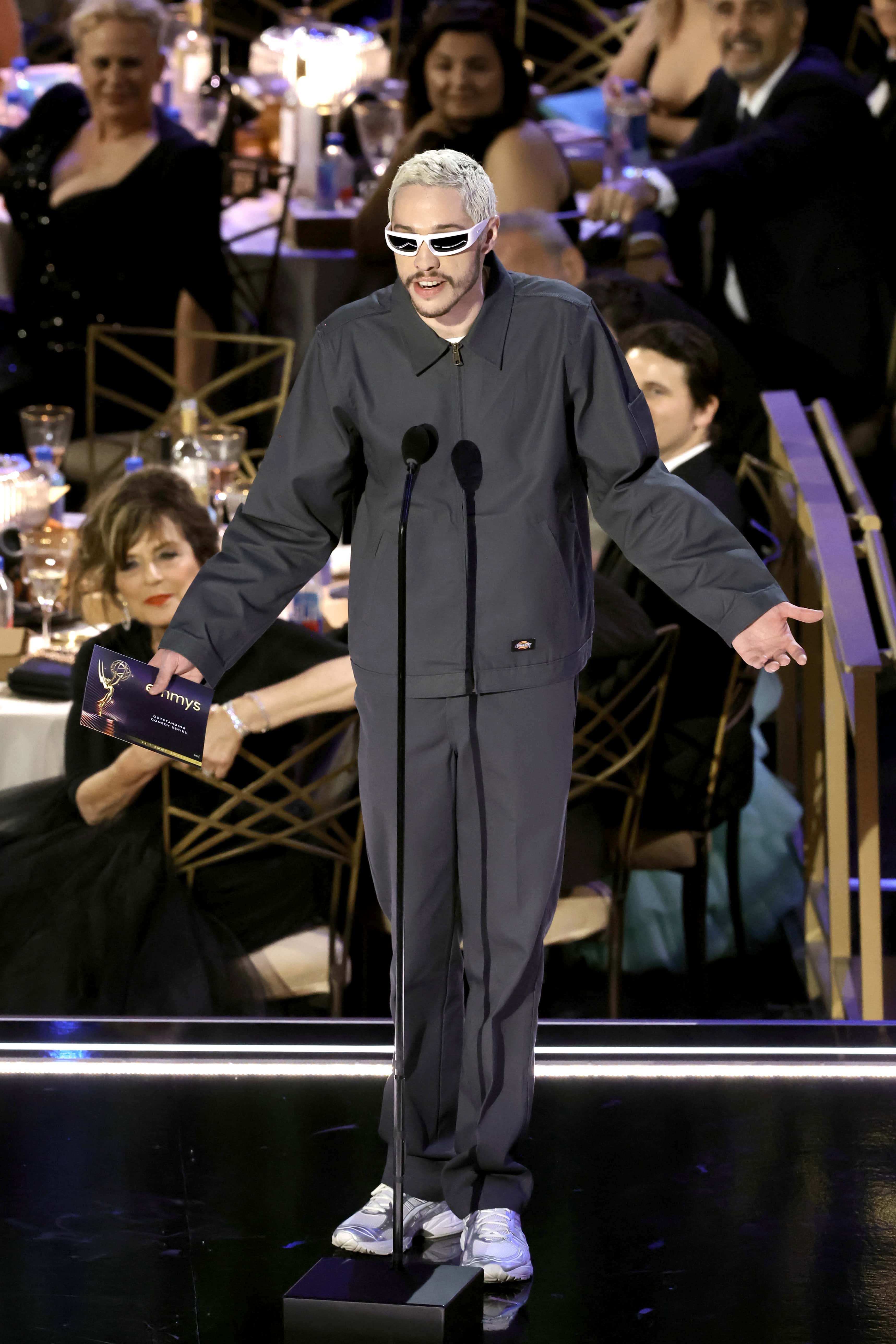 Pete Davidson speaks onstage during the 74th Primetime Emmys at Microsoft Theater on September 12, 2022 in Los Angeles, California.