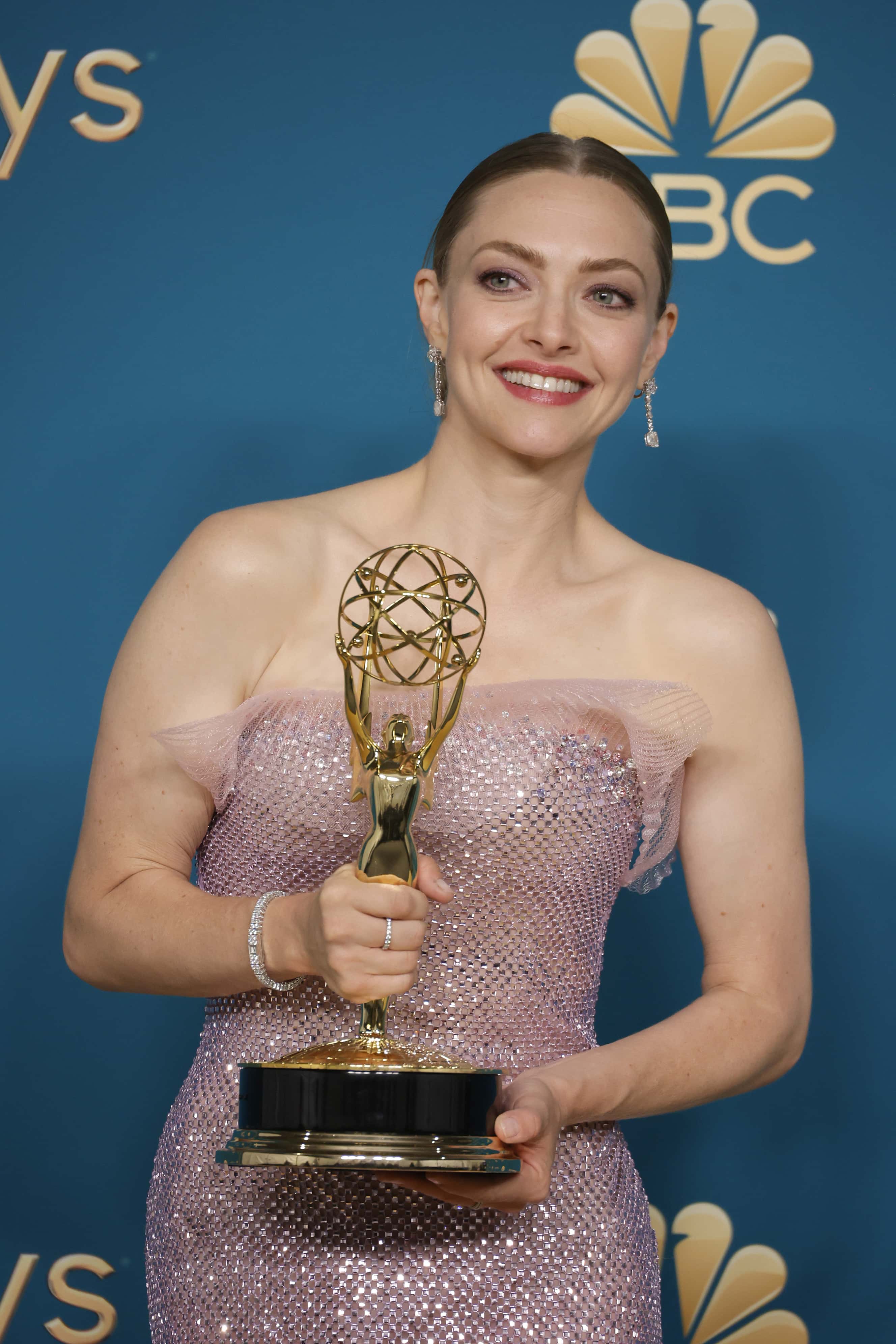 Amanda Seyfried, winner of the Outstanding Lead Actress in a Limited or Anthology Series or Movie award for ‘The Dropout,’ poses in the press room during the 74th Primetime Emmys at Microsoft Theater on September 12, 2022 in Los Angeles, California.