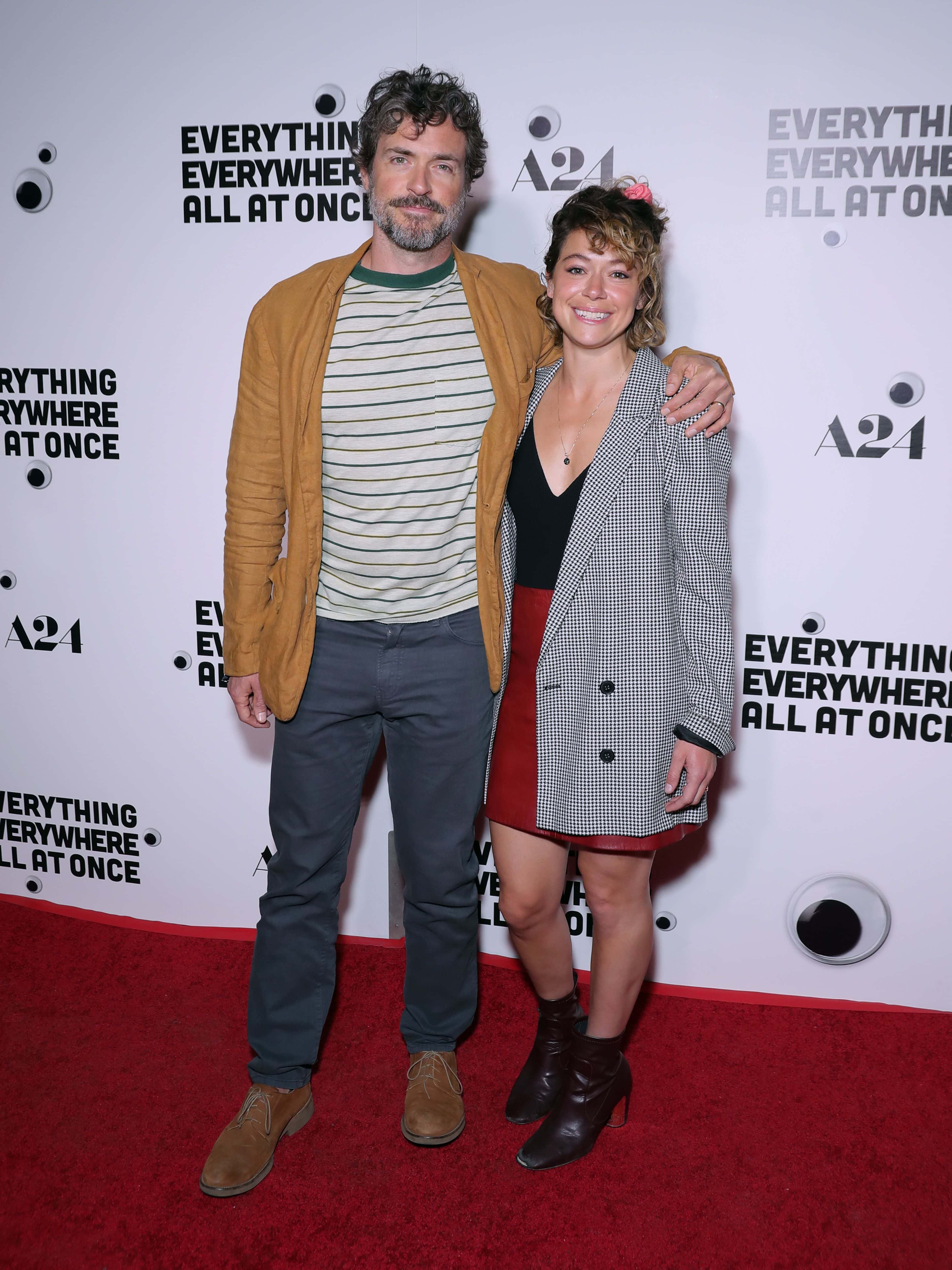 (L-R) Brendan Hines and Tatiana Maslany attend the premiere of A24's