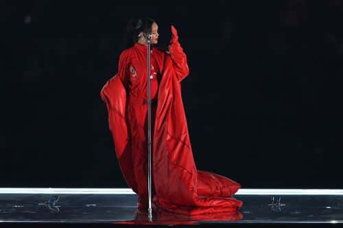 Rihanna performs onstage during the Apple Music Super Bowl LVII Halftime Show at State Farm Stadium on February 12, 2023 in Glendale, Arizona.