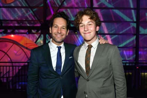 (L-R) Paul Rudd and Jack Sullivan Rudd attend AT&T TV Super Saturday Night at Meridian at Island Gardens on February 01, 2020 in Miami, Florida.