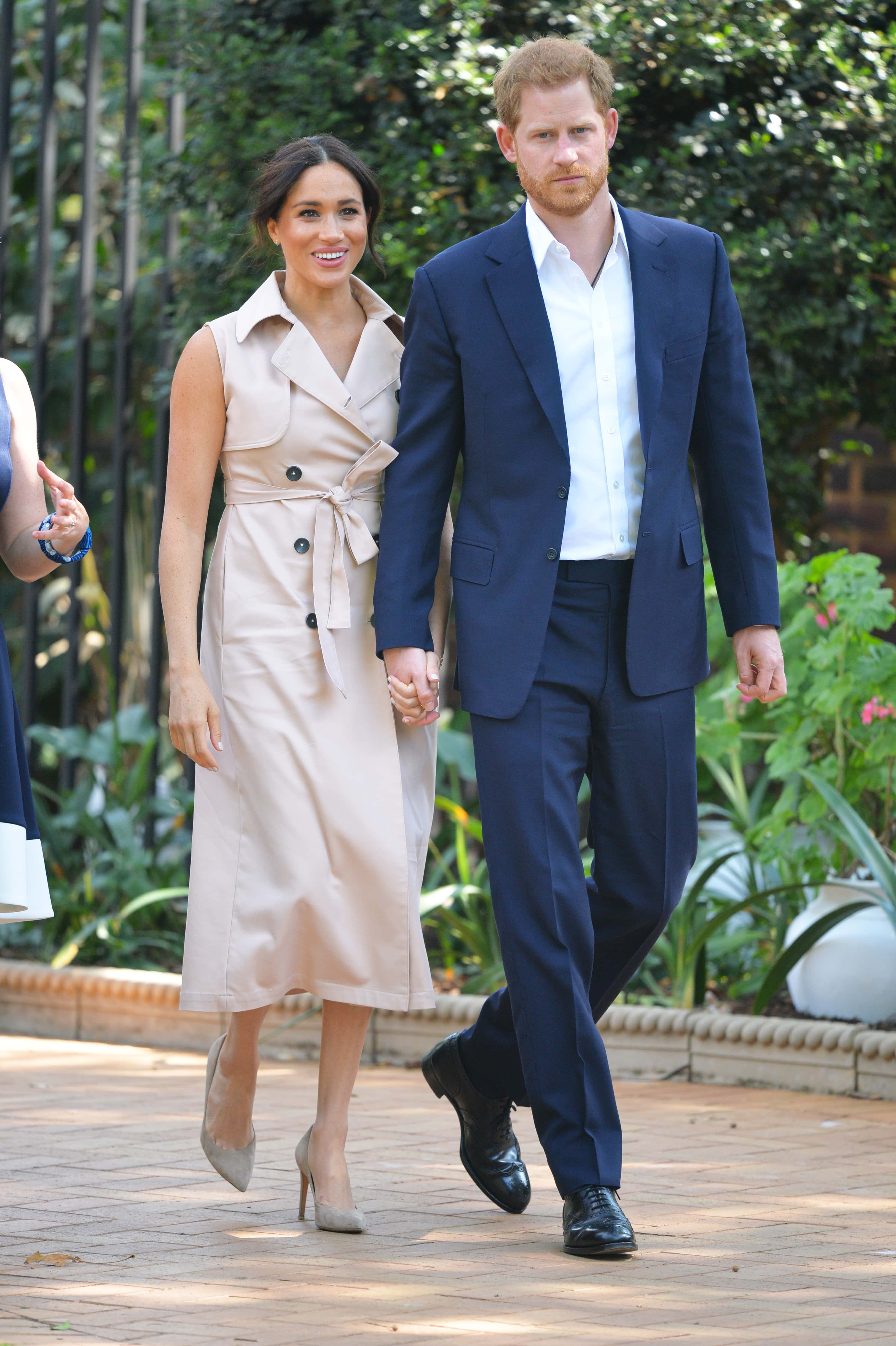 Prince Harry, Duke of Sussex and Meghan, Duchess of Sussex arrive at the Creative Industries and Business Reception at the British High Commissioners residence to meet with representatives of the British and South African business communities, including local youth entrepreneurs, on day ten of their tour in Africa on October 2, 2019 in Johannesburg, South Africa.