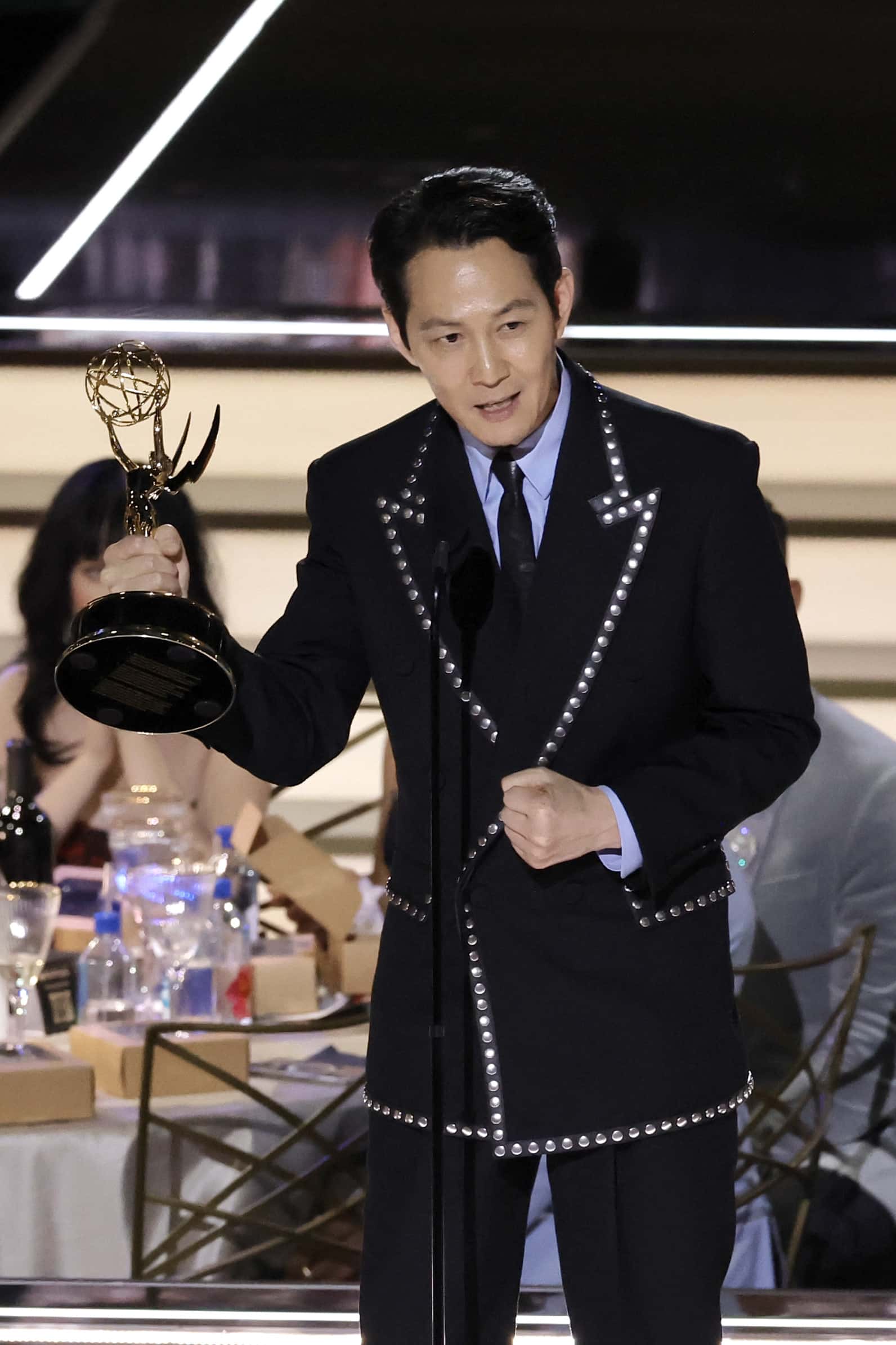 Lee Jung-jae accepts the Outstanding Lead Actor in a Drama Series award for 'Squid Game' onstage during the 74th Primetime Emmys at Microsoft Theater on September 12, 2022 in Los Angeles, California.