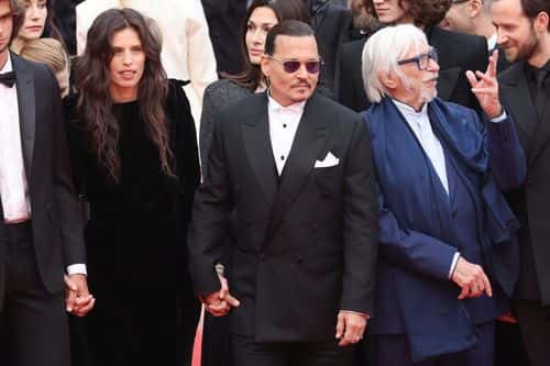 (L-R) Maïwenn, Johnny Depp, Pierre Richard and Benjamin Lavernhe attend the 