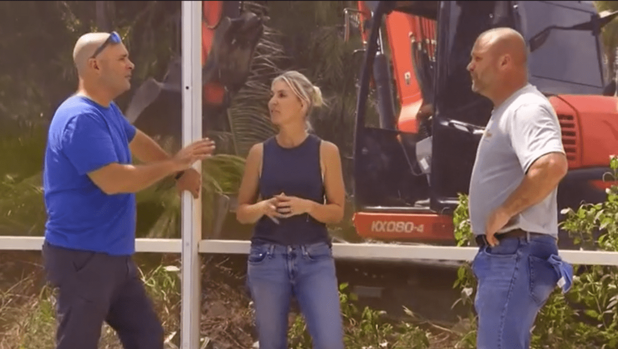 The Baeumlers with their local contractor, Chris in 'Renovation Island' Season 4 (HGTV)