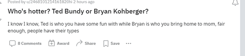 The user comapres Bryan Kohberger apperance. (credits/u/2468101214161820hi Reddit)