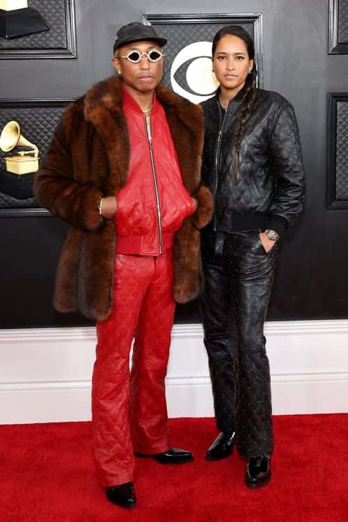 (FOR EDITORIAL USE ONLY) (L-R) Pharrell Williams and Helen Lasichanh attend the 65th GRAMMY Awards on February 05, 2023 in Los Angeles, California.