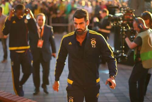 Volkan Demirel of Fenerbahce arrives at the stadium during the UEFA Europa League match between Celtic FC and Fenerbahce SK at Celtic Park on October 01, 2015 in Glasgow, Scotland.