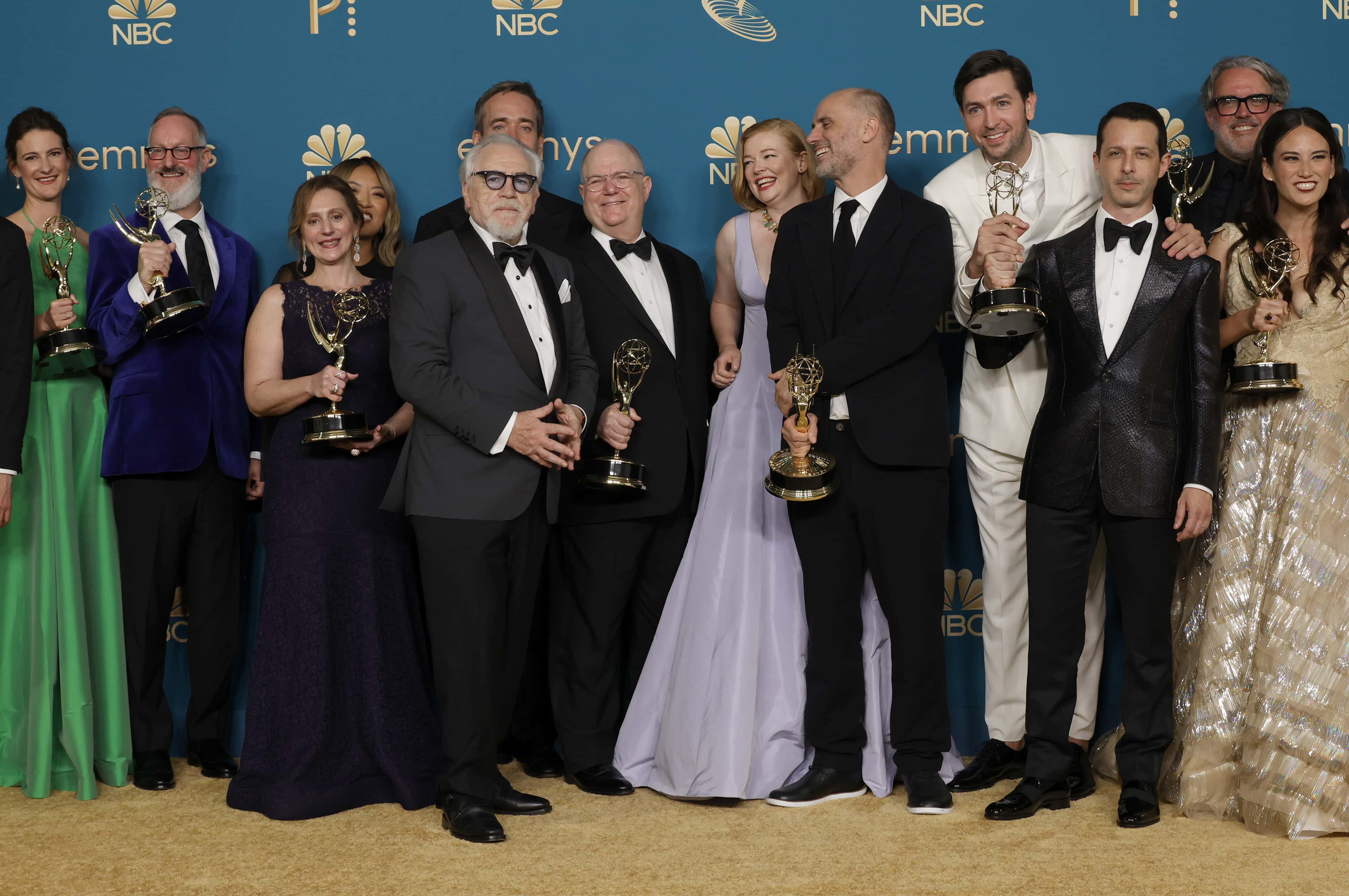 Cast and Crew of Succession, winners of Outstanding Drama Series, pose in the press room during the 74th Primetime Emmys at Microsoft Theater on September 12, 2022 in Los Angeles, California.