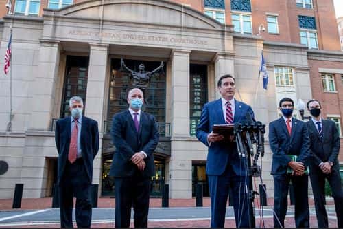 U.S. Attorney for the Eastern District of Virginia G. Zachary Terwilliger speaks to the media about the case against two British ISIS militants dubbed