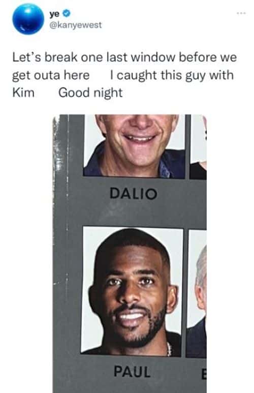 Kanye West's tweet on Kim's alleged affair (Ye/Twitter)