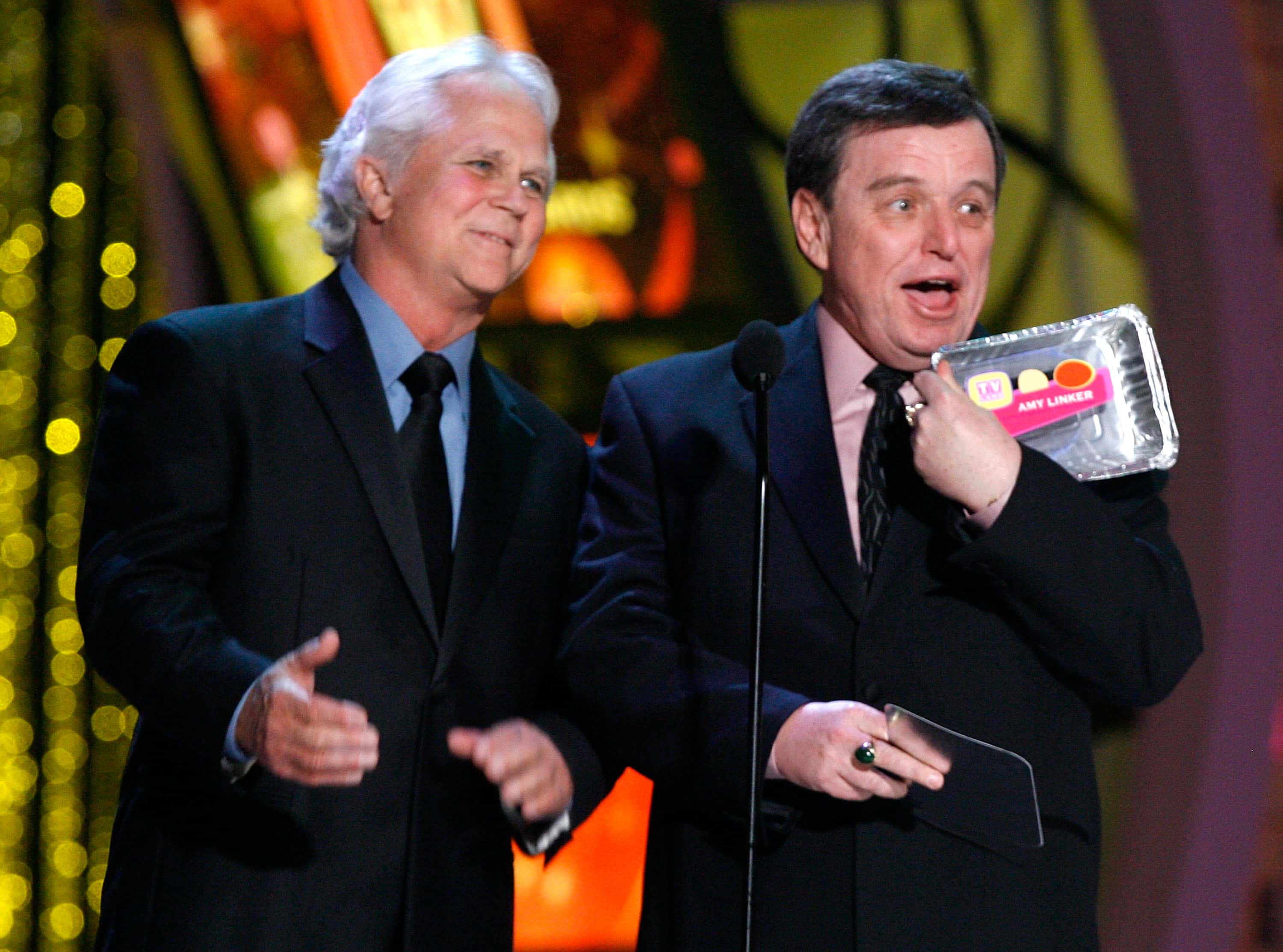 Actors Tony Dow and Jerry Mathers introduce the Most Beautiful Braces Award onstage during the 5th Annual TV Land Awards held at Barker Hangar on April 14, 2007 in Santa Monica, California.  The 5th Annual TV Land Awards show will premiere on TV Land network on Sunday, April 22, 2007.