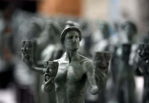 Finished solid bronze statuettes known as 'the Actor' are on display at the American Fine Arts Foundry in preparation of the 25th Annual SAG Awards on January 15, 2019 in Burbank, California.