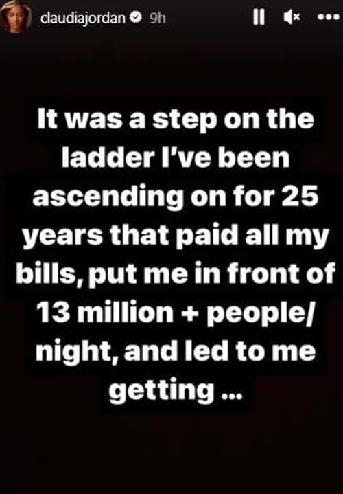 Claudia added more facts about the show on the stories ( Claudia Jordan)