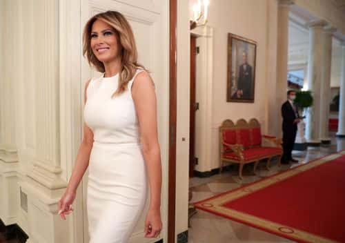 U.S. First Lady Melania Trump arrives at a roundtable on sickle cell disease in the State Dining Room of the White House on September 14, 2020 in Washington, DC. The First Lady held the event “to support those affected by Sickle Cell Disease, and to reaffirm our goal of finding a cure.”